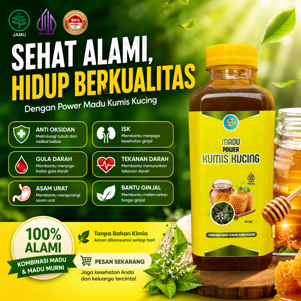 Madu Kumis Kucing Herbal Alami 100% – Power Madu Original, Jamu Tradisional, Minuman Herbal Harian