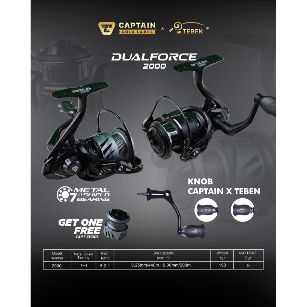 Reel Spinning Captain x Teben  DUALFORCE 2000 Power Handle(PH) Free Spool