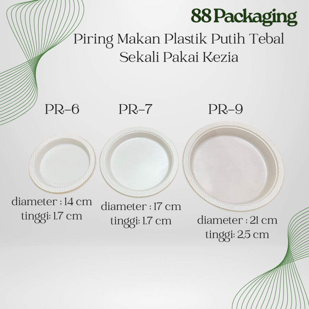 [50 PCS] Piring Makan Plastik Putih Tebal Sekali Pakai Pesta Kezia Ukuran PR - 6, PR - 7, PR - 9 - F