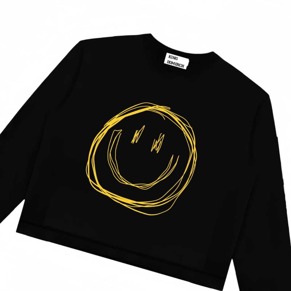 Kingdomerch Tshirt Longslevee Boxy Smile Black