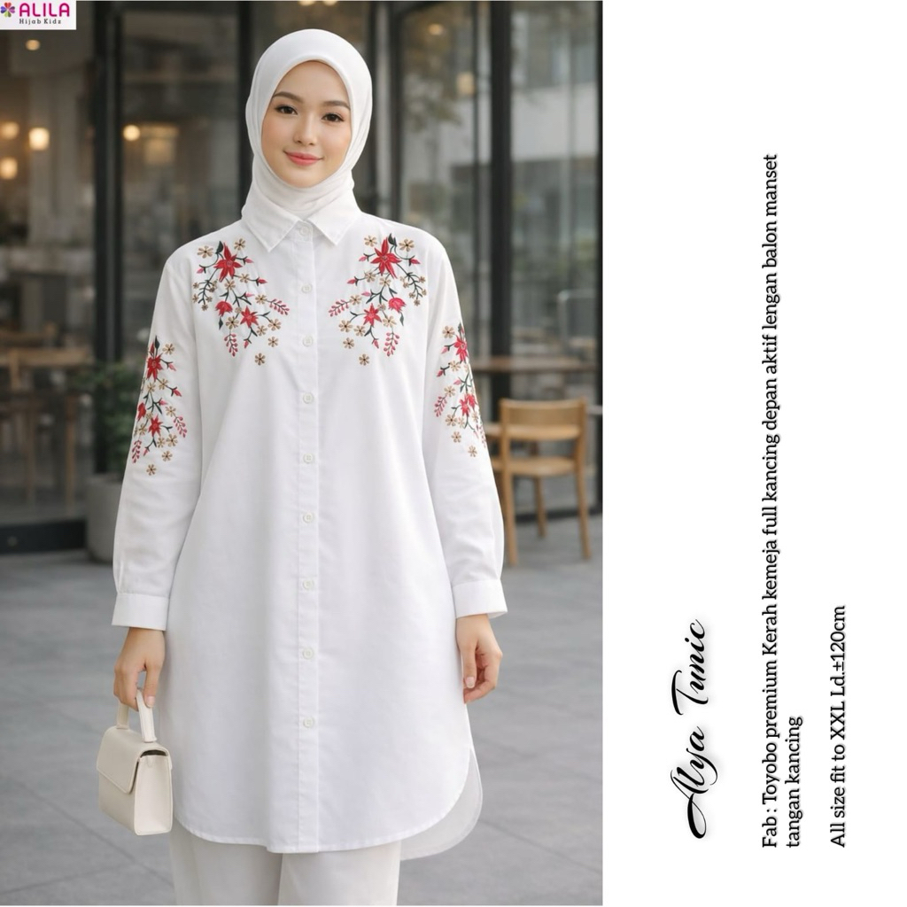 Alya Long tunik putih bordir asli ld 120 JUMBO / alila