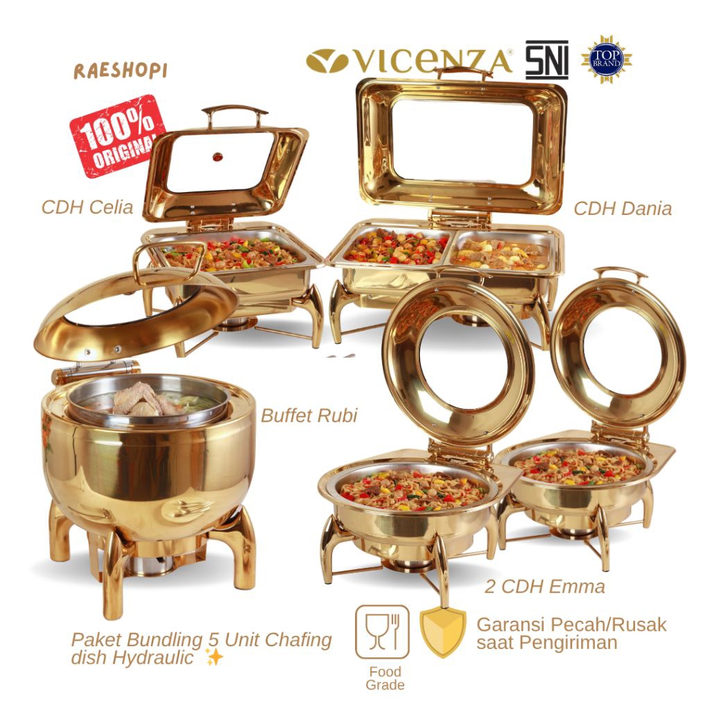 Vicenza Paket Bundling Chafing Dish Hydraulic 5 Unit Gold-Prasmanan Set Hydraulic