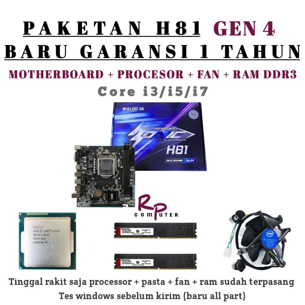 Paketan gen4 BARU core i7 / i5 / i3 + Mobo H81 BULLDOZER + Ram Ddr 3 + fan Cooler