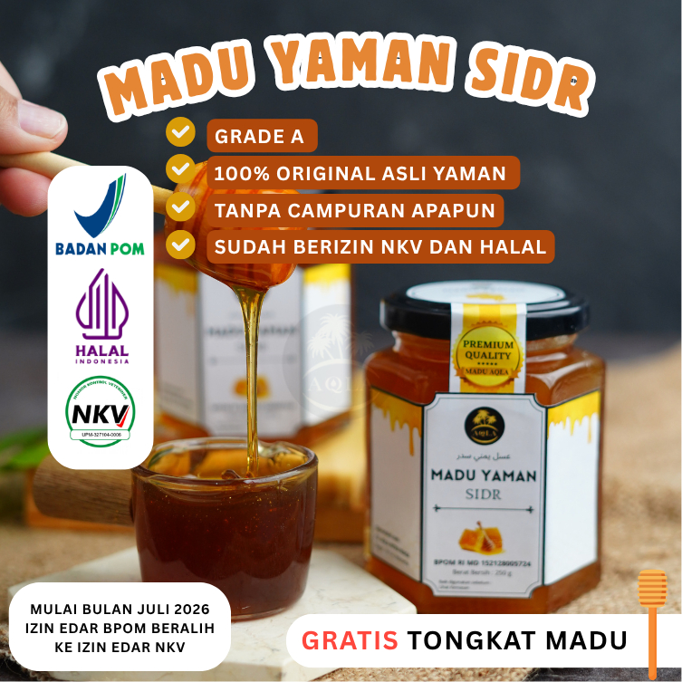 MADU YAMAN SIDR FAKHIR BPOM / MADU SIDR / SIDR PREMIUM TERBAIK GRADE A FREE TONGKAT MADU