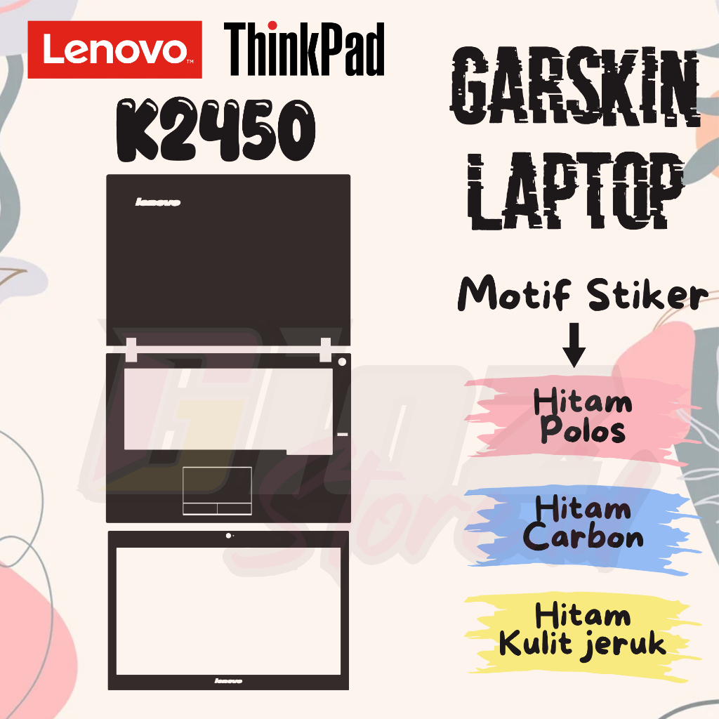 Garskin Laptop Lenovo K2450 TOP, PALMREST, FRAME LCD hitam doff