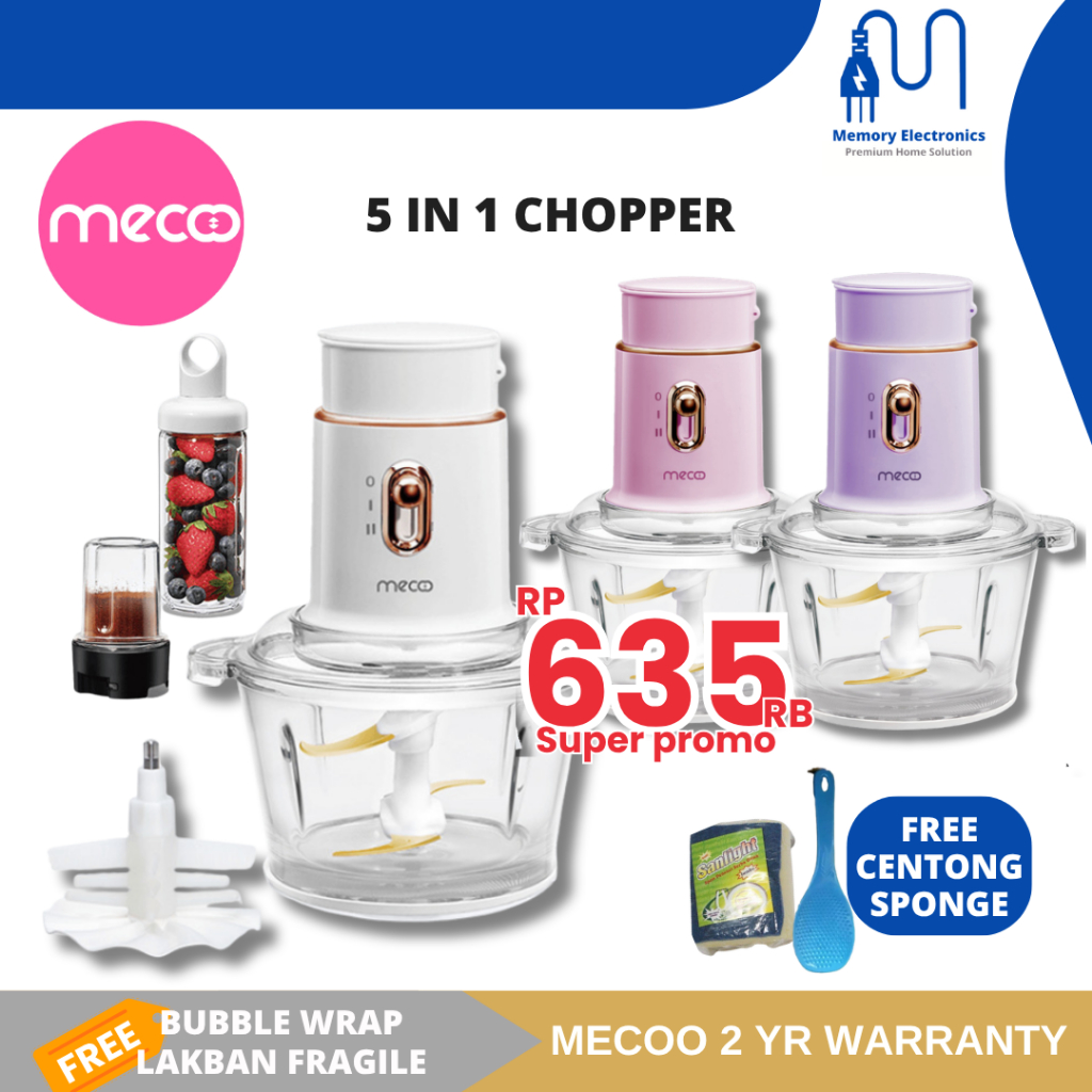 Mecoo Chopper Blender Juicer Penggiling Daging Bumbu Buah Sayur Kupas Bawang Low Watt Food Prosessor