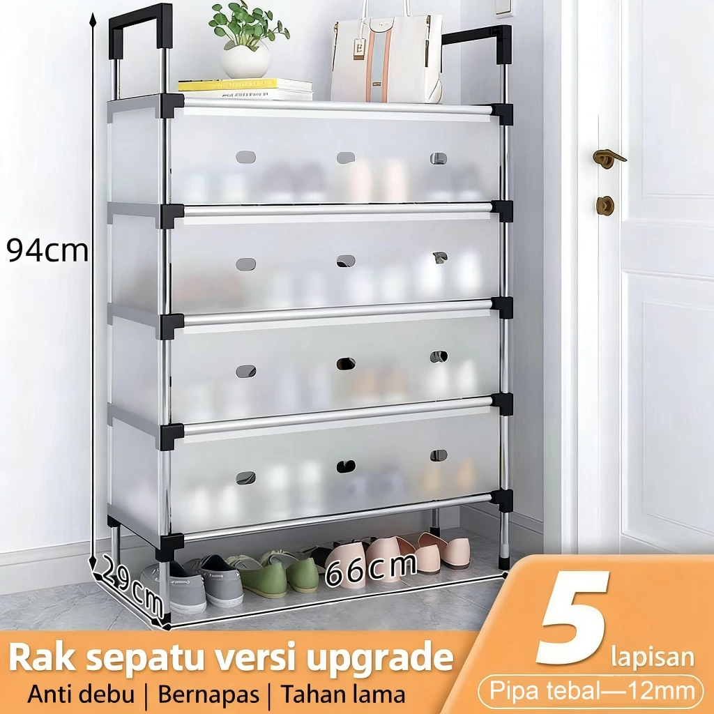 TMDZ-Rak Sepatu Anti Debu Tertutup Kuat 3/4/5/6/7 Susun - Lemari Plastik Besi Rak Serbaguna Dengan P