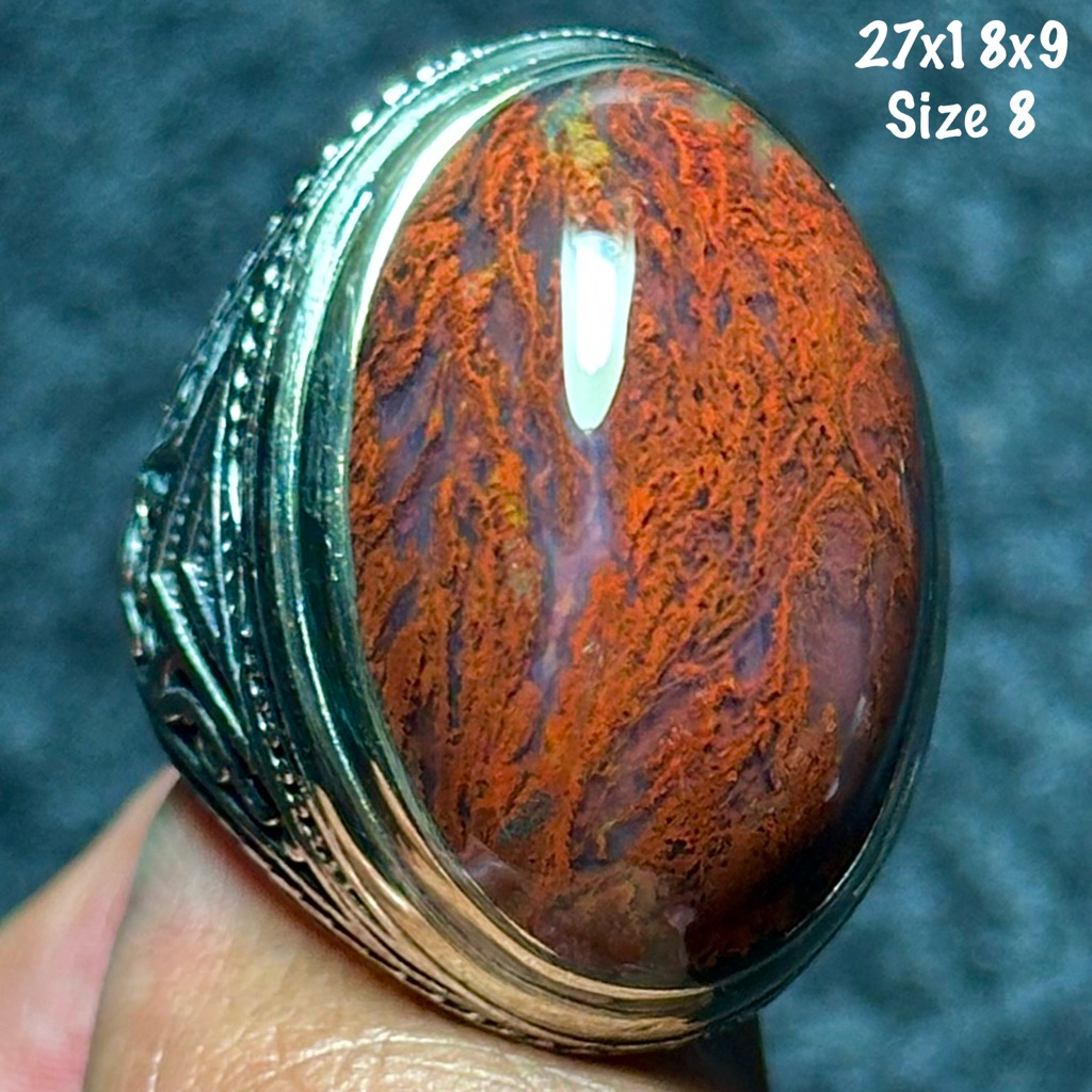 Cincin Batu Akik Natural Lumut Garut Klasik Merah Kristal (asli alam)