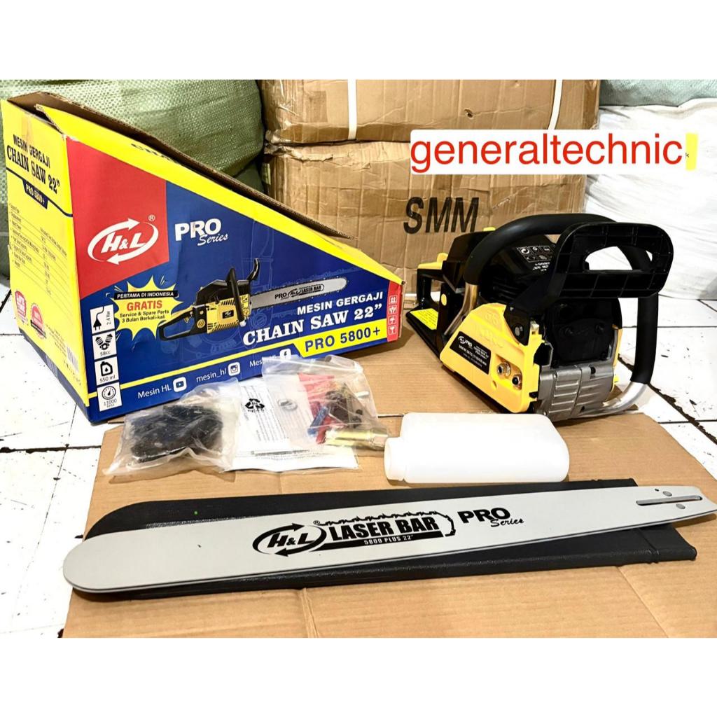 PREMIUM Chainsaw H&L 5800 Bar Lasertip 22" Mesin Gergaji H&L PRO 5800 + Bar Laser 22" Mesin Gergaji