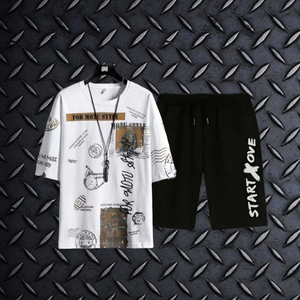BISA COD-Stelan Pria Size L.XL.XXL Setelan Pria Keren Baju&Celana Satu Set Pakaian Pria Fashion Band