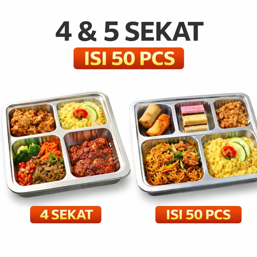 Tray Aluminium 4 & 5 Sekat Tebal | Wadah Snack Box Catering Food Grade