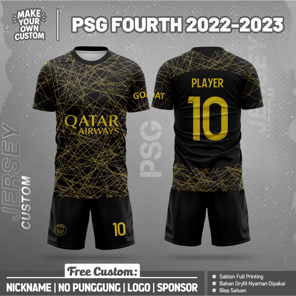 Jersey Sepak Bola Desain PSG 4 2022-2023 Jersey Free Nama dan Nomor Pungung Full Printing