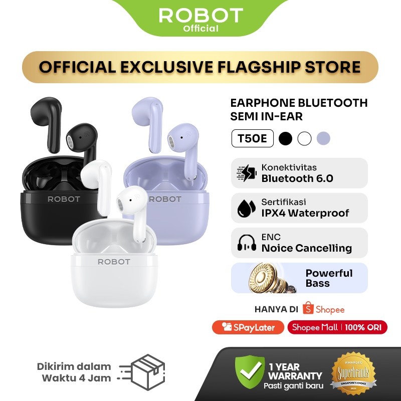 ROBOT TWS Wireless Earphone Airbuds New T50E Original Bluetooth 6.0 True Wireless Headset Bluetooth 