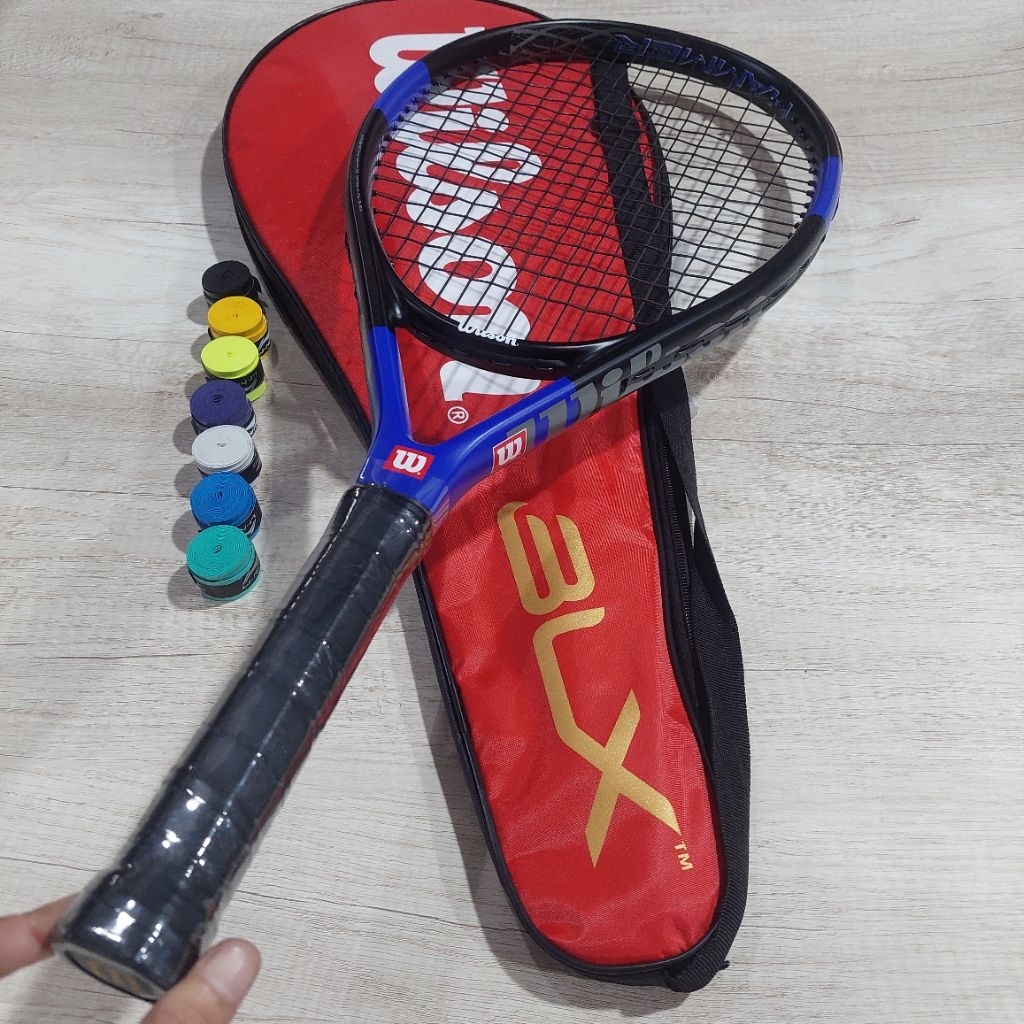 raket tenis wilson hammer 4 blue import premium siap pakai free grip include senar