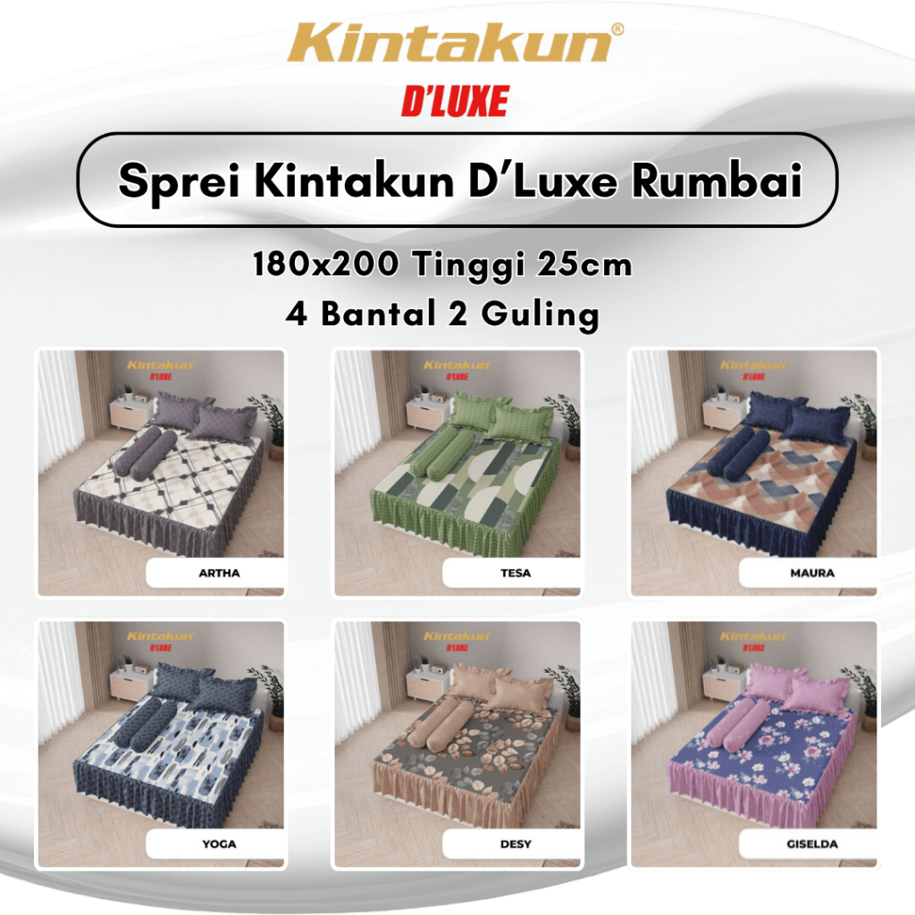 Sprei Kintakun D'luxe Rumbai 180x200 Tinggi 25cm - Sprei Rumbai King Size 4 Bantal 2 Guling