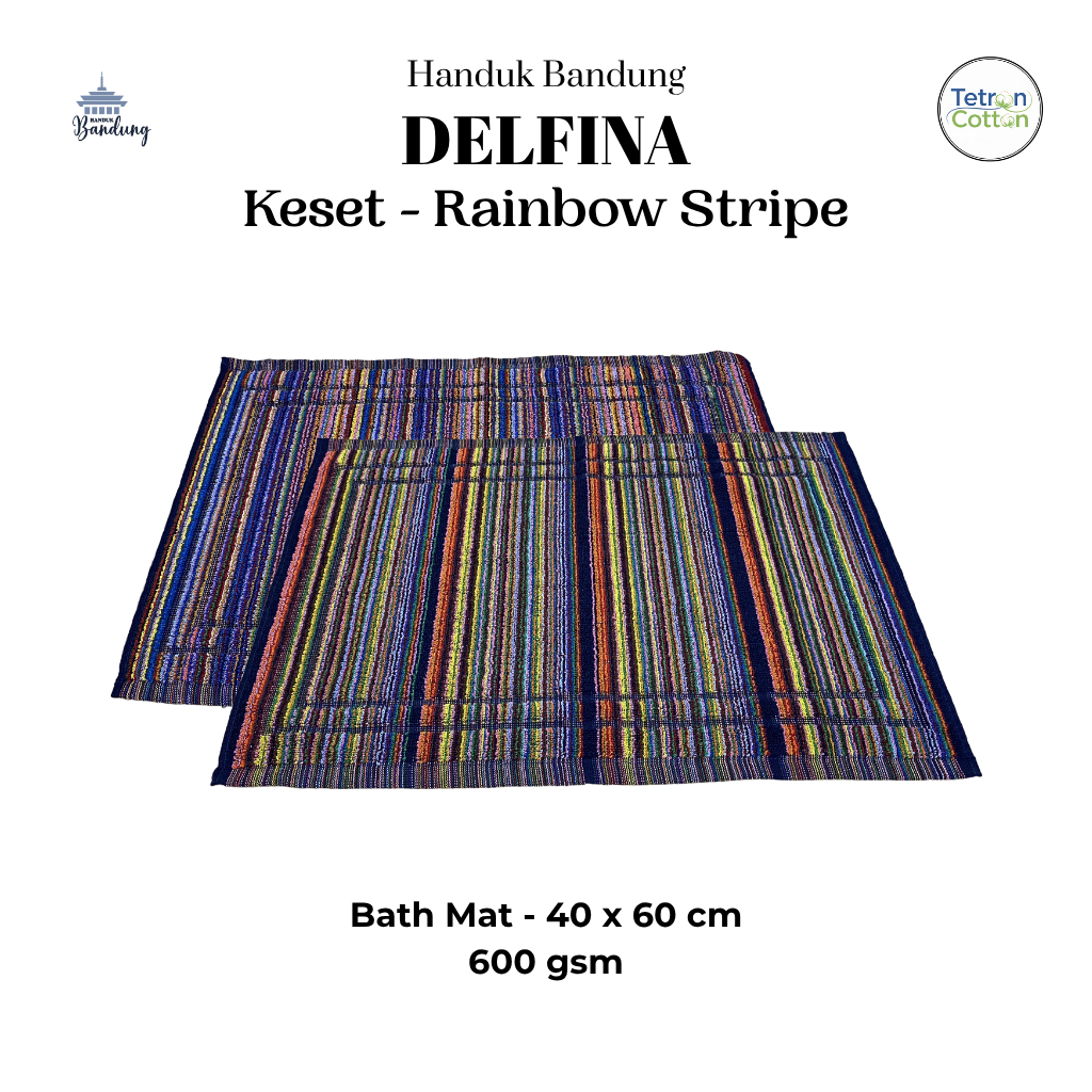 Handuk Bandung - Delfina - Motif - Rainbow Stripe - 40 x 60 cm - 600 gsm - Bath Mat - Keset Handuk /
