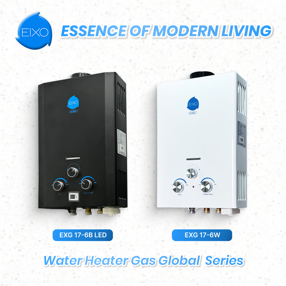EIXO Water Heater Gas Pemanas Air Kamar Mandi 6 Liter Black White Global EXG 17-6