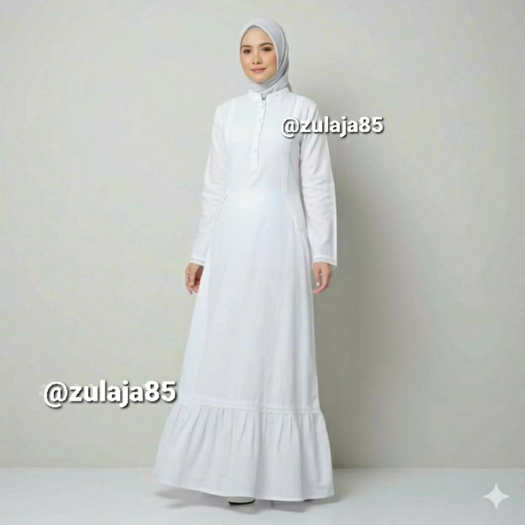 Gamis Putih Wanita Rempel Sutra Katun Original / Gamis Ihrom Wanita Sutra Katun / Perlengkapan Haji 
