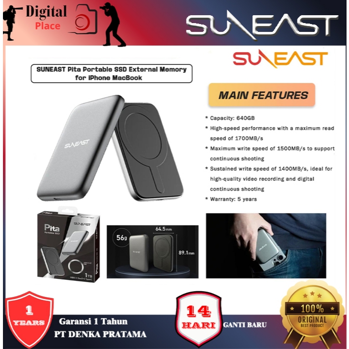 SUNEAST Pita Portable SSD External Memory 1TB - 2TB for iPhone MacBook with Magnetic Original - 1TB 