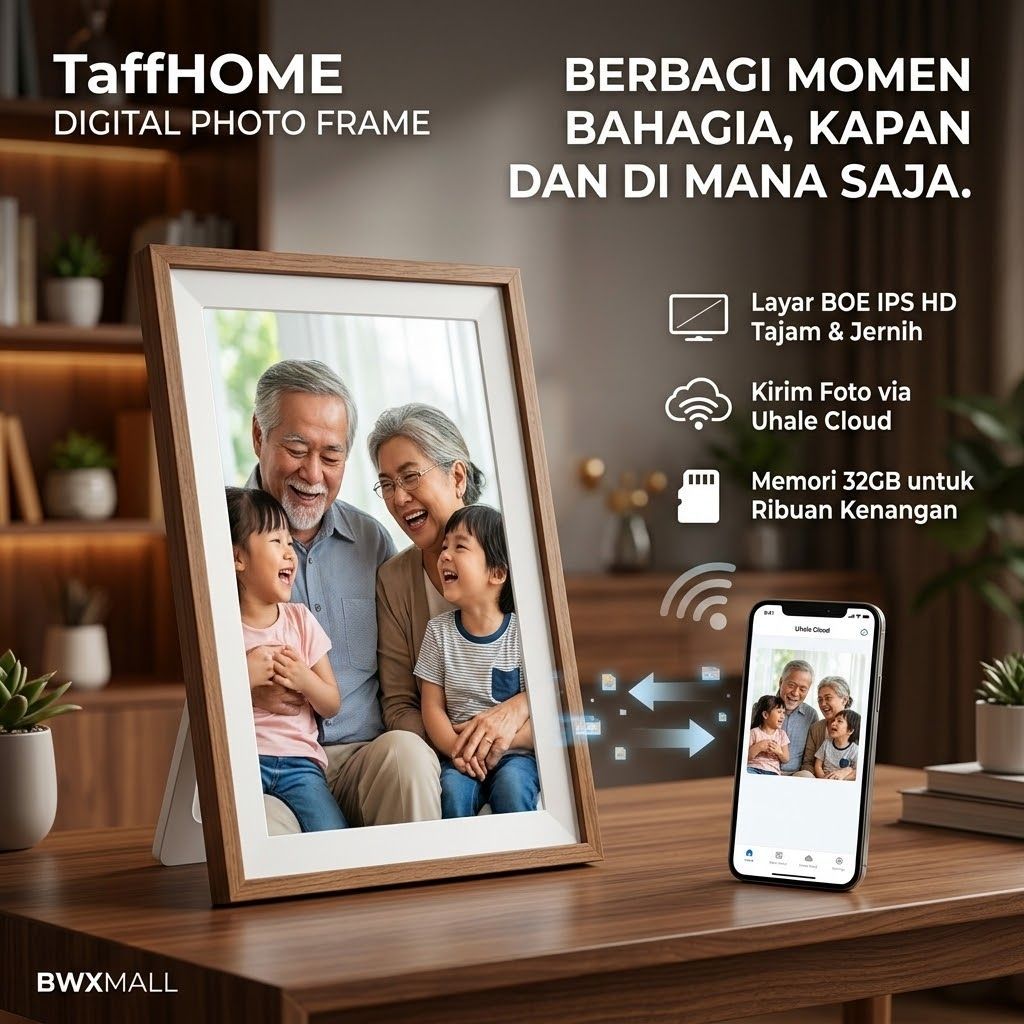 Digital Photo Frame TaffHOME 10 Inch Layar BOE IPS Tajam Pigura Foto Digital Smart Frame Touchscreen