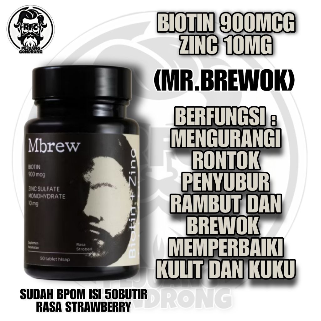 BIOTIN 900MCG + ZINC 10MG MR.BREWOK ISI 50BUTIR SUDAH BPOM (UNTUK LAKI" DAN PREMPUAN)