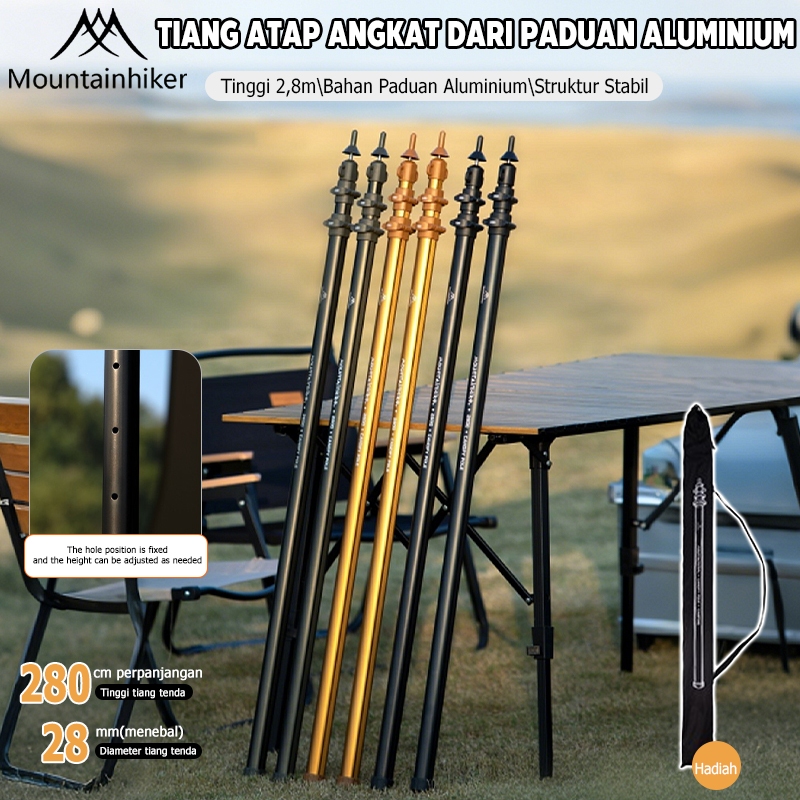 Mountainhiker Tiang tenda teleskopik dengan tiang pelindung matahari Portabel Meja lipat hitam ringa