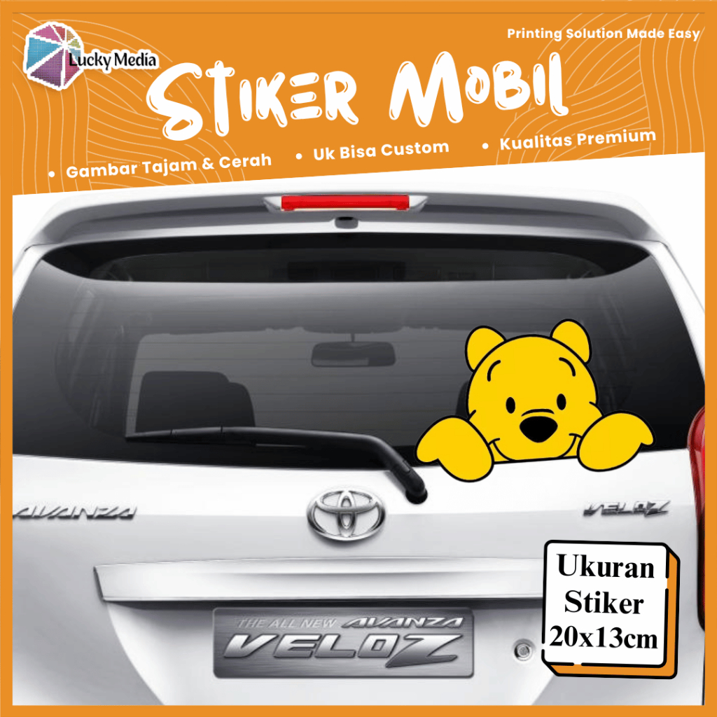 Stiker Mobil Kaca Belakang Karakter Winnie The Pooh Sticker Car Glass Kartun Lucu Ukuran 20 x 13 cm