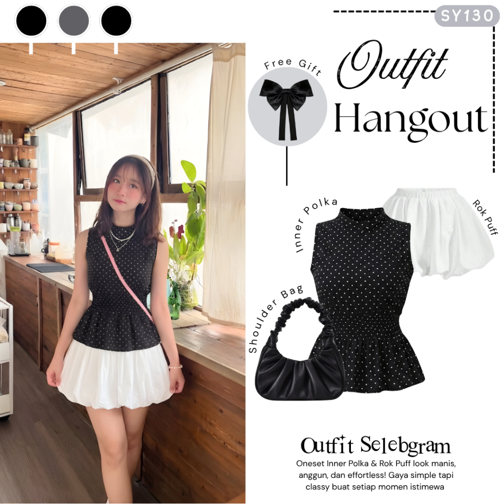 One Set Outfit Remaja 3in1 ( Tas + Inner + Rok ) Outfit hangout wanita - SY130