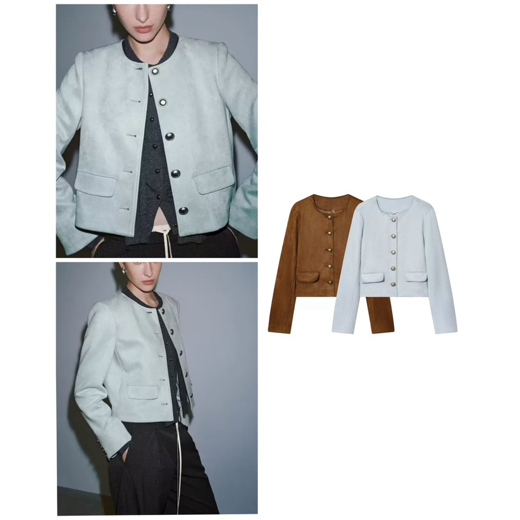 READY STOCK maji.fashion Blue/Brown Suede Blazer Jacket