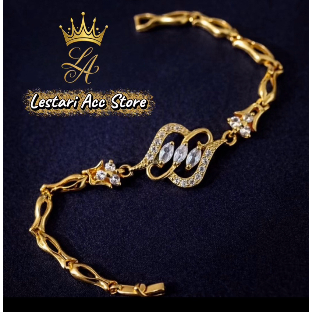 Gelang wanita lapis emas imitasi korean style | gelang permata putih anti karat