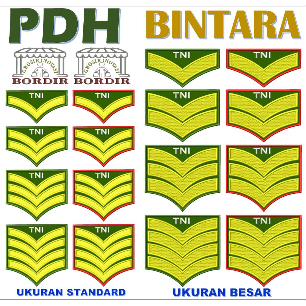 1 PANGKAT SERDA SERTU SERKA SERMA PDH PERKERAS MIKA TNI AD LENGKUNG BORDIR PATCH EMBROIDERY GIB