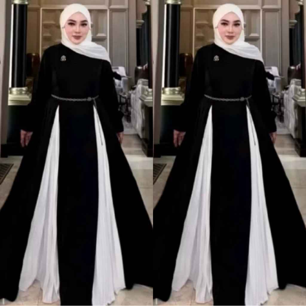 SHELLASAUKIA ORI GAMIS HITAM PUTIH ABAYA MAHOGANI COKLAT TUA ORI DRESS TERBARU Viral ABAYA SUTRA  ga