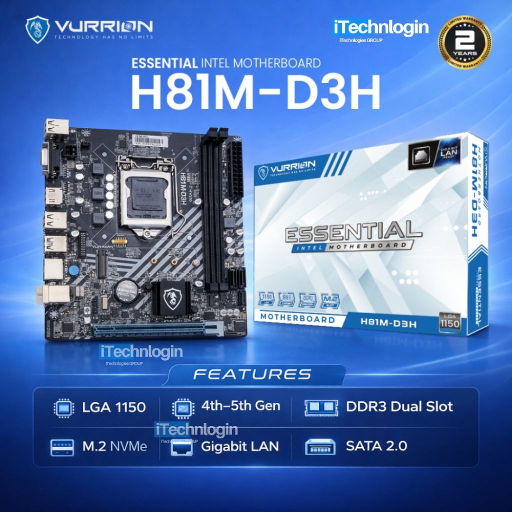 Motherboard Vurrion Essential H81M-D3H LGA 1150 DDR3 Support M.2 NVMe Garansi 2 Tahun
