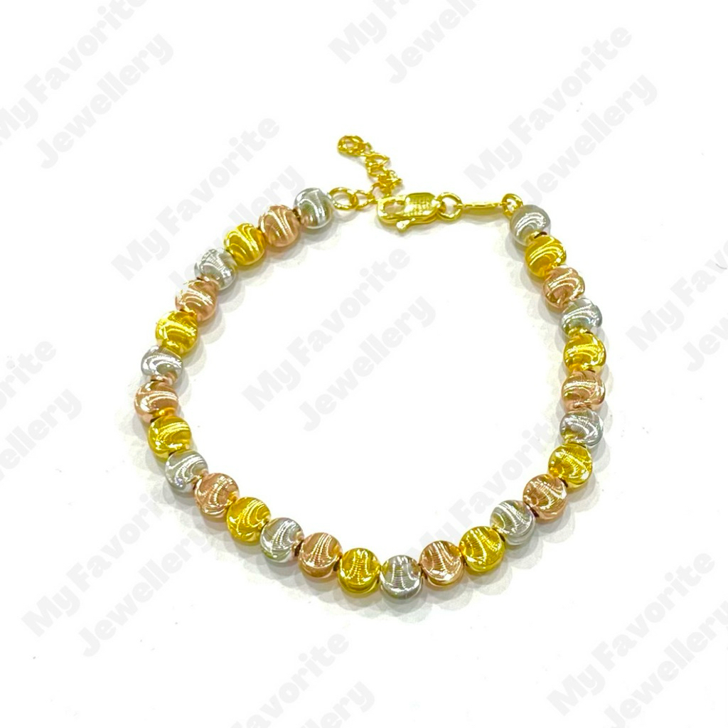 Gelang Bola Pasir Warna Kaca-kaca Emas Asli Kadar 700 16Karat