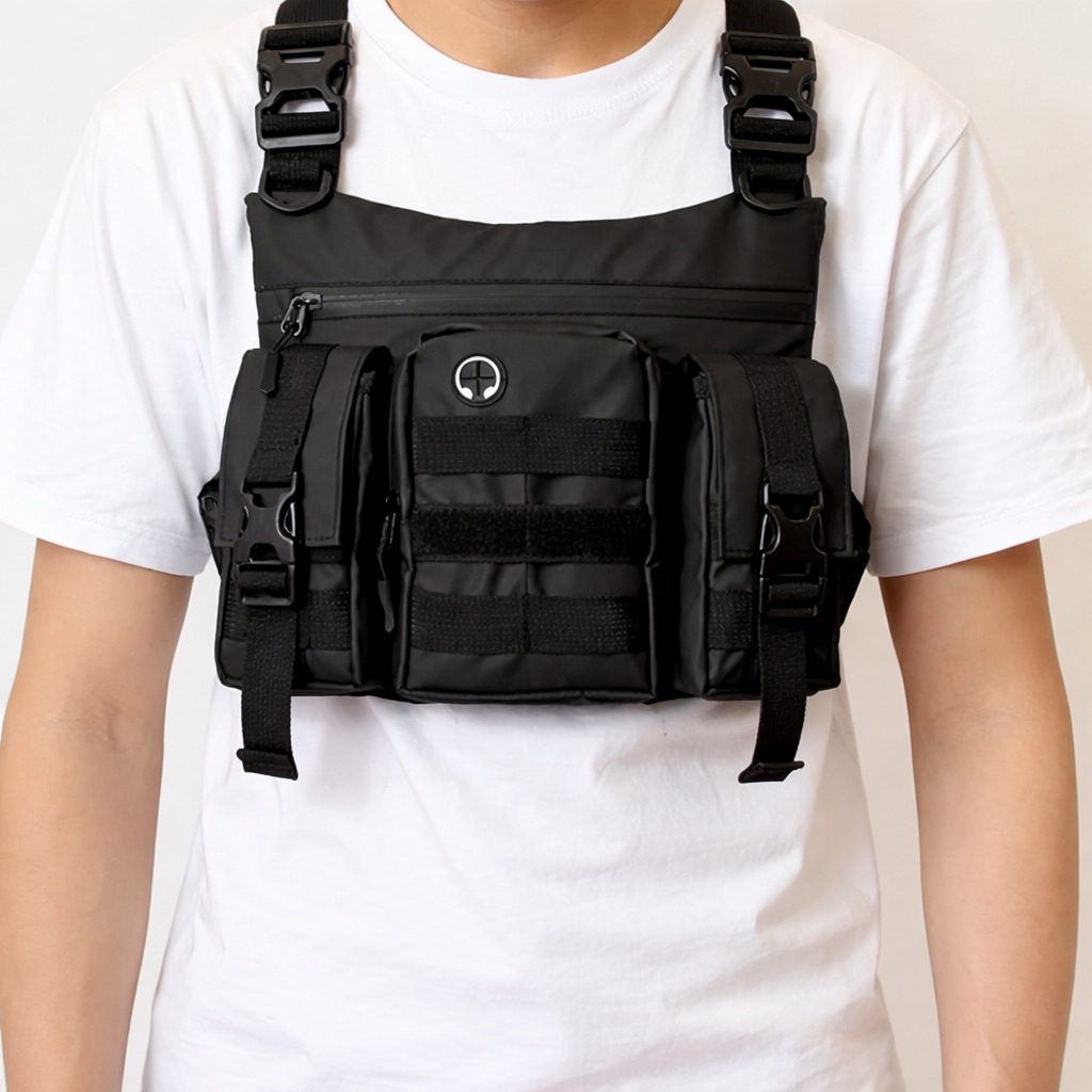 Tas Dada Waterproof Multifungsi Banyak Kantong – Tactical Chest Bag Anti Air hitam