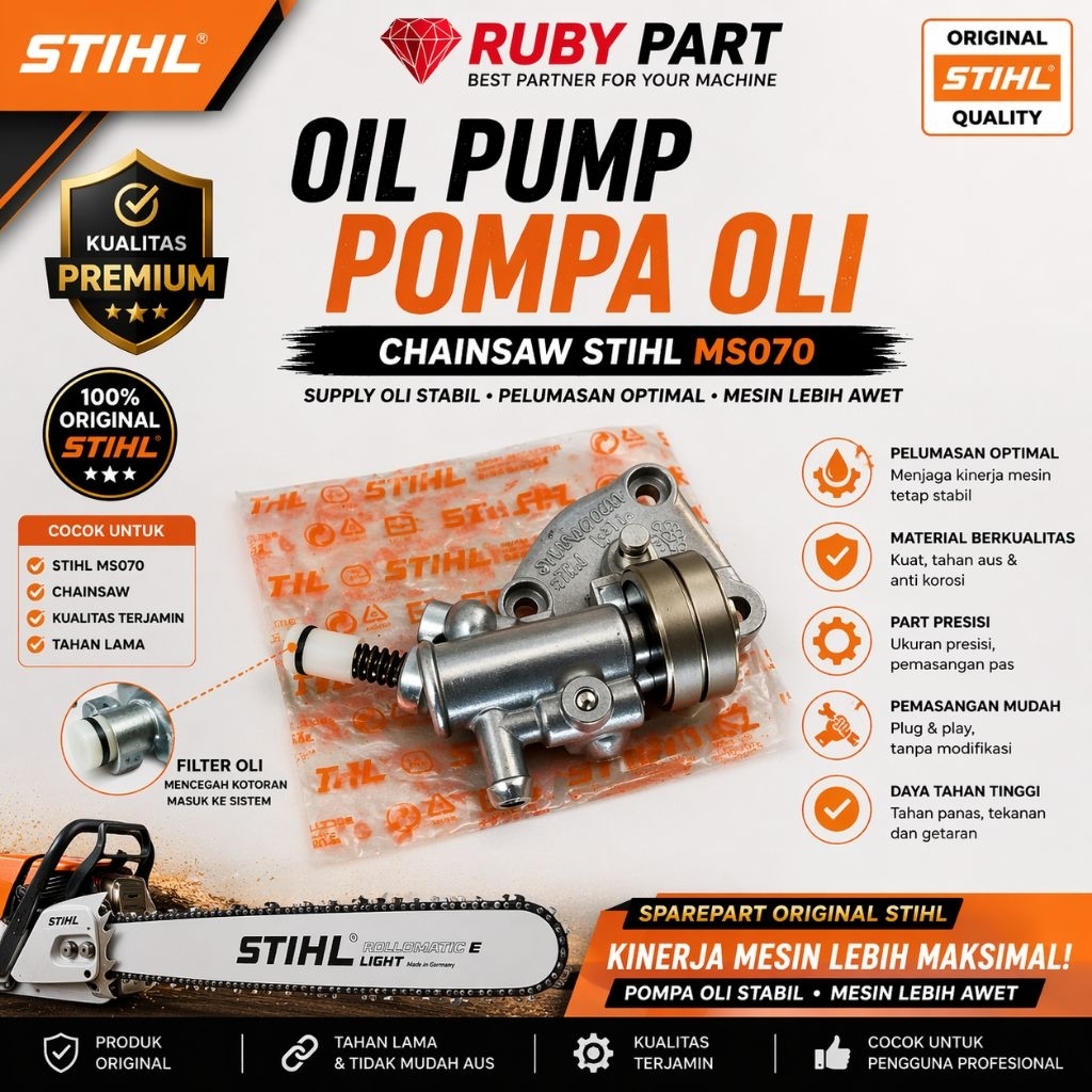 Stihl Oil Pump Pompa Oli Chainsaw Stihl Ms070 Ori