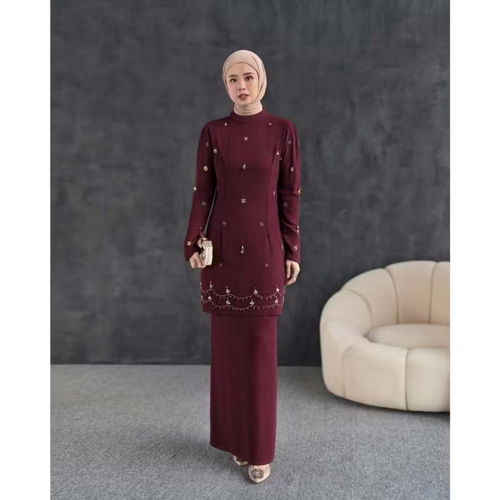 dress melayu ceruty premium mix payet tangan/ dress lebaran terbaru/gamis melayu ceruty babydoll mix