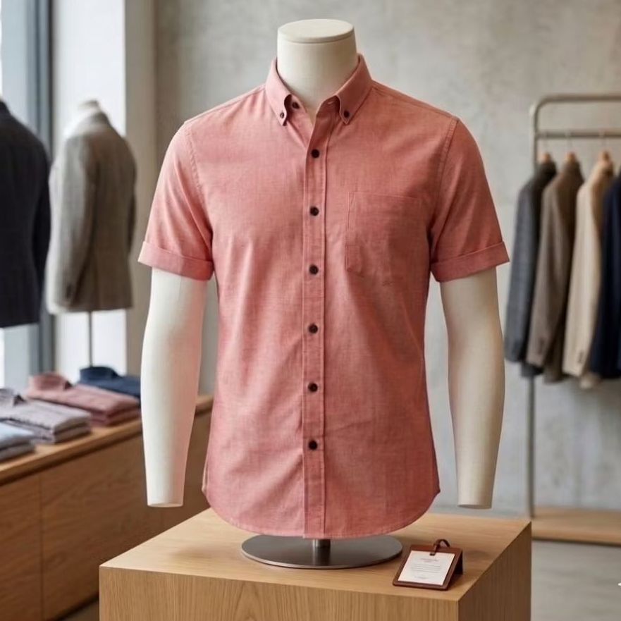 READY JUMBO KEMEJA PRIA BASIC POLOS PENDEK / ATASAN PRIA DUSTY PINK PREMIUM