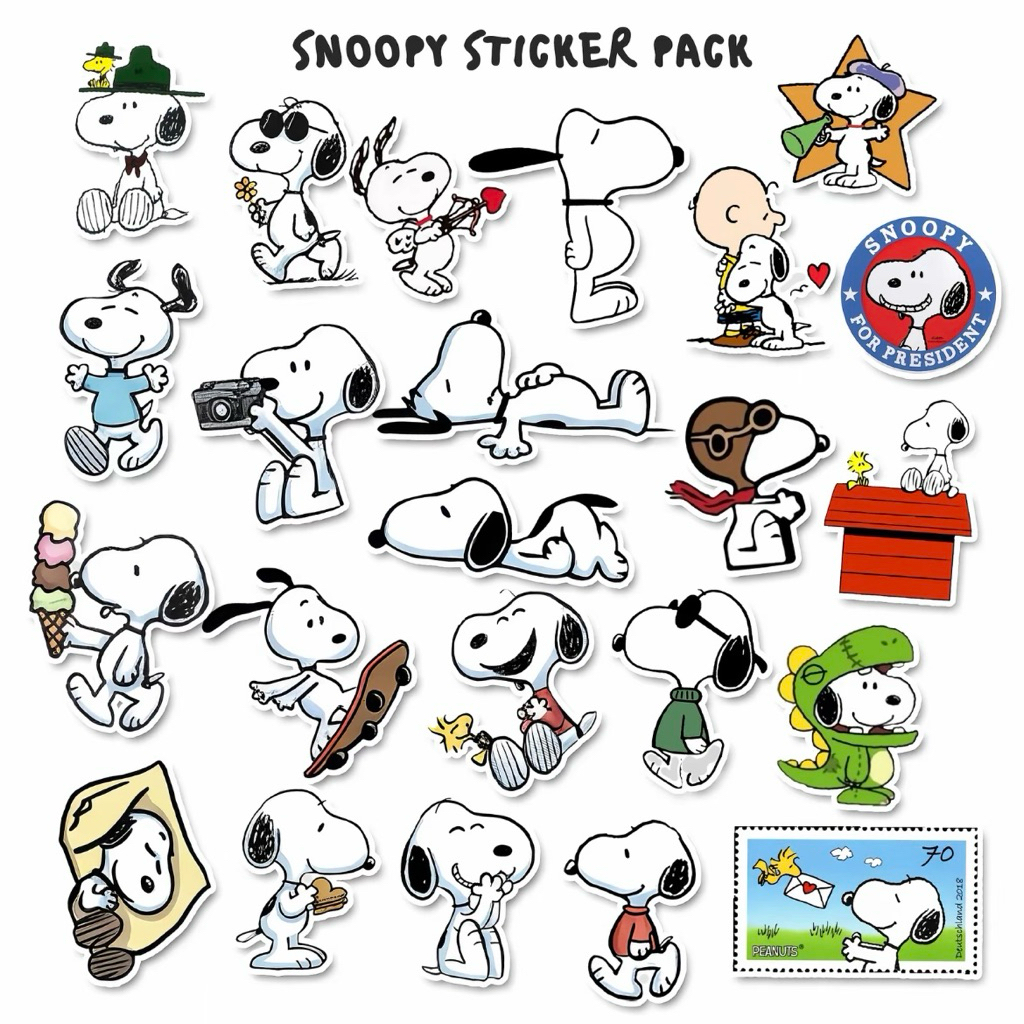 Stiker Snoopy Lucu Aesthetic – Pack Stiker Vinyl Peanuts Snoopy untuk Jurnal, Laptop, & Case HP