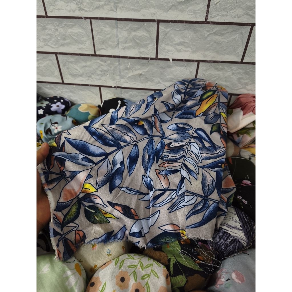 kain katun rayon viscose premium motif bunga daun best seller