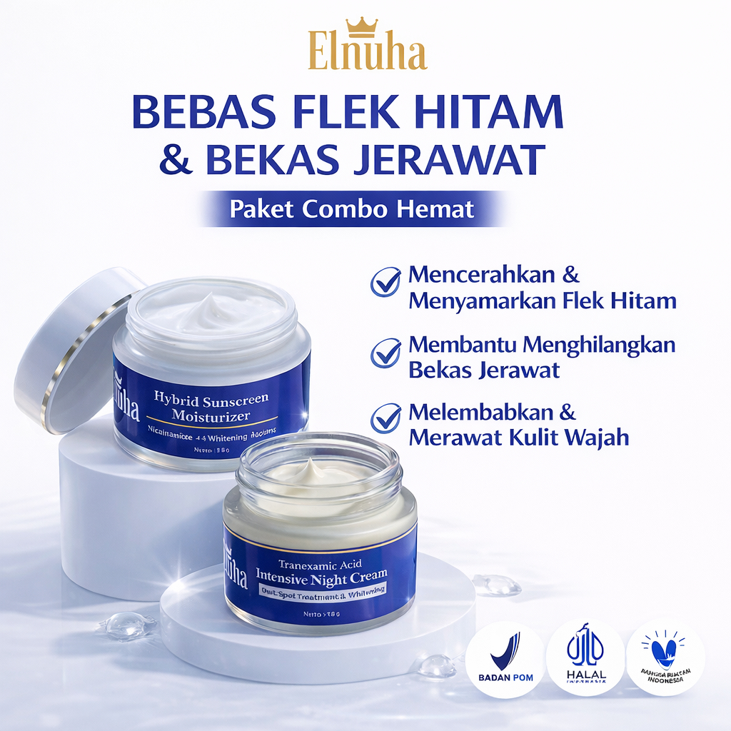 ELNUHA Paket Combo Hemat Cream Pemutih Wajah, Mengatasi Flek Hitam, Hiperpigmentasi, Bekas Jerawat, 
