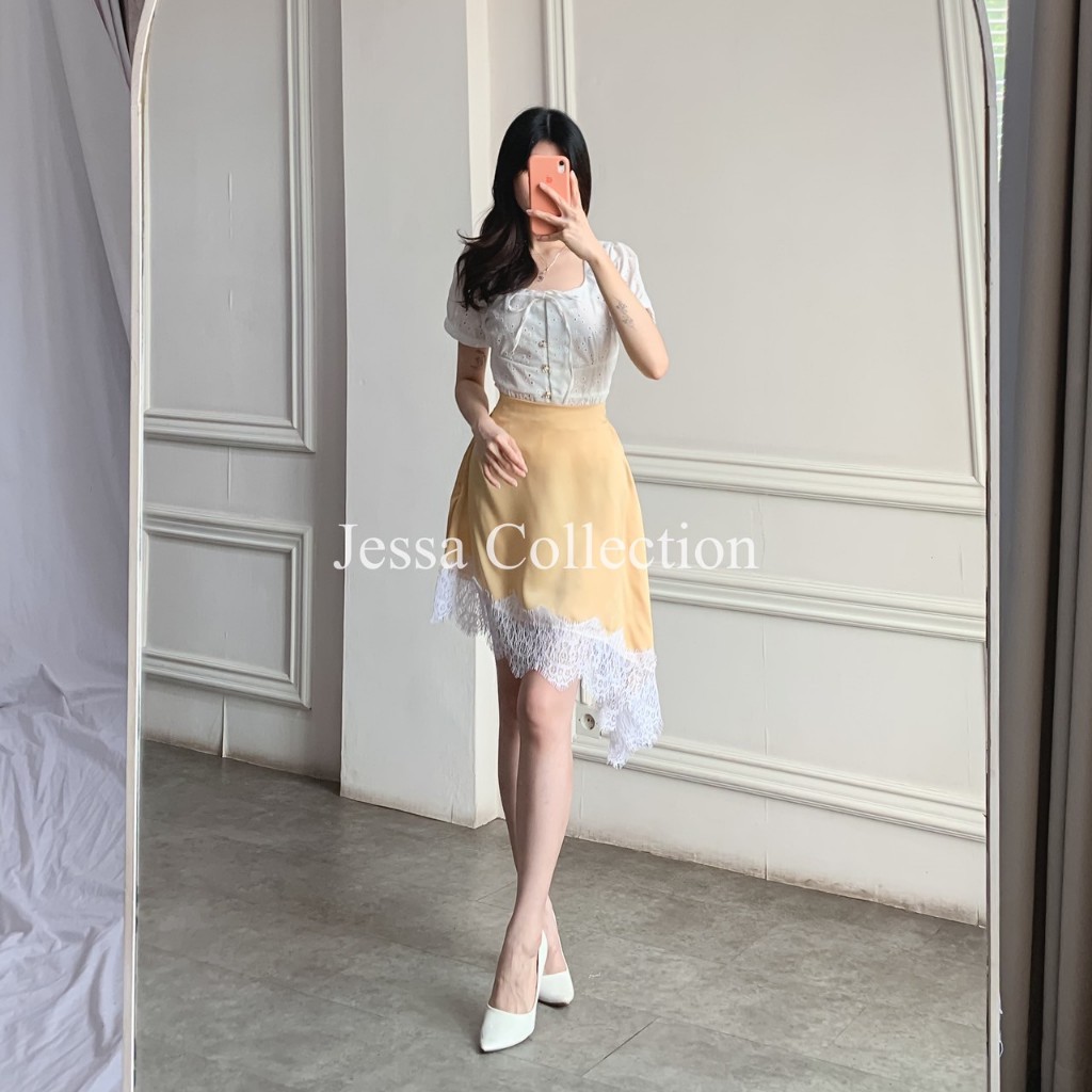 Rok Asimetris Megy FG Rok Pendek Wanita Motif Polos Bahan Satin Simple