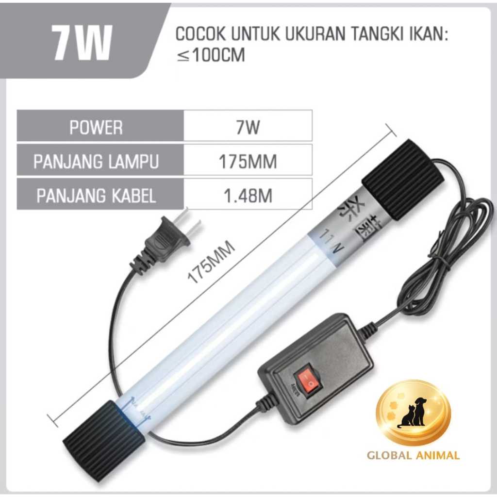 LAMPU UV 7W lampu uv 7 watt lampu selam sterilisasi air akuarium kolam ikan uv lamp aquarium