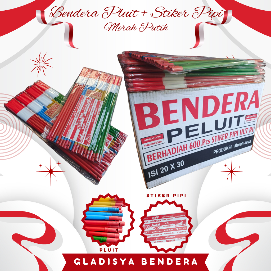 GROSIR 1DUS Bendera Pluit Gratis Stiker Pipi | Bendera Tangkai Merah Putih | Bendera Plastik Merah P