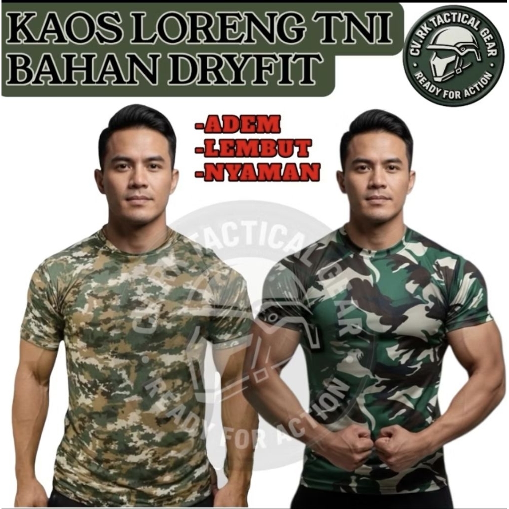 Kaos PDL Nyaman untuk Outdoor dan Harian Bahan katun DryFit Premium Loreng Prima Sage Geeen TNI AD ,