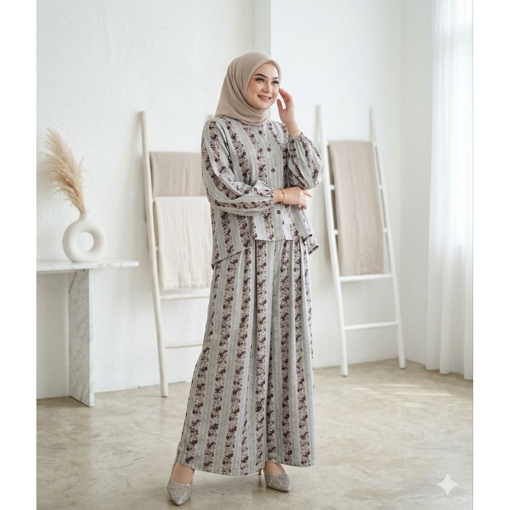setelan kulot wanita rayon jumbo - kalea set kulot - bahan rayon twill premium |   setelan oneset wa