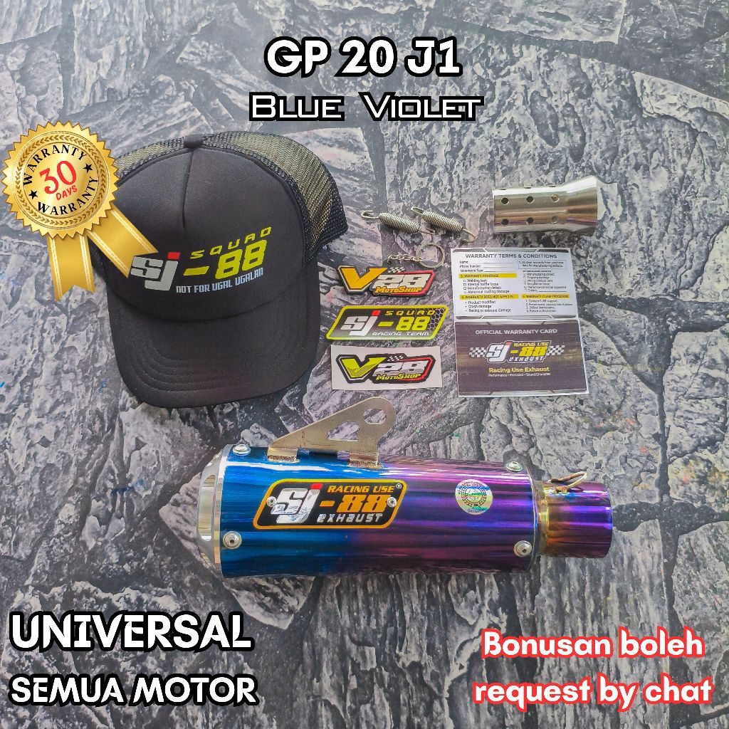 Knalpot SJ88 SILINCER GP 20 J1 / J2 CNC Blue Violet - Silinser Original SJ-88 Racing Exhaust Slenser