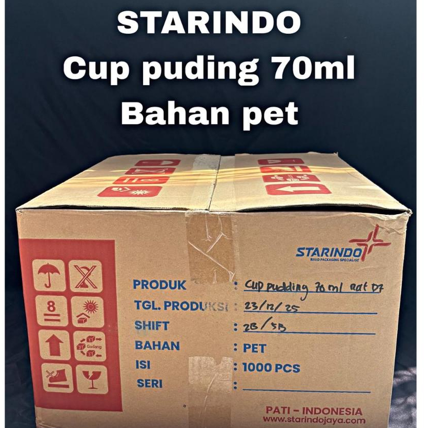1 dus Cup pet Mika Puding sambal starindo 60/70/90ml Isi 1000 Pcs, Tahan Panas hingga 50°C
