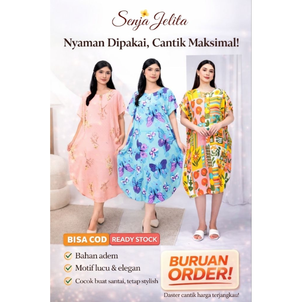 Promo Daster Kaftan Kava Lengan Pendek Bahan Rayon Premium | Adem, Lembut, Motif Kekinian, busui fri