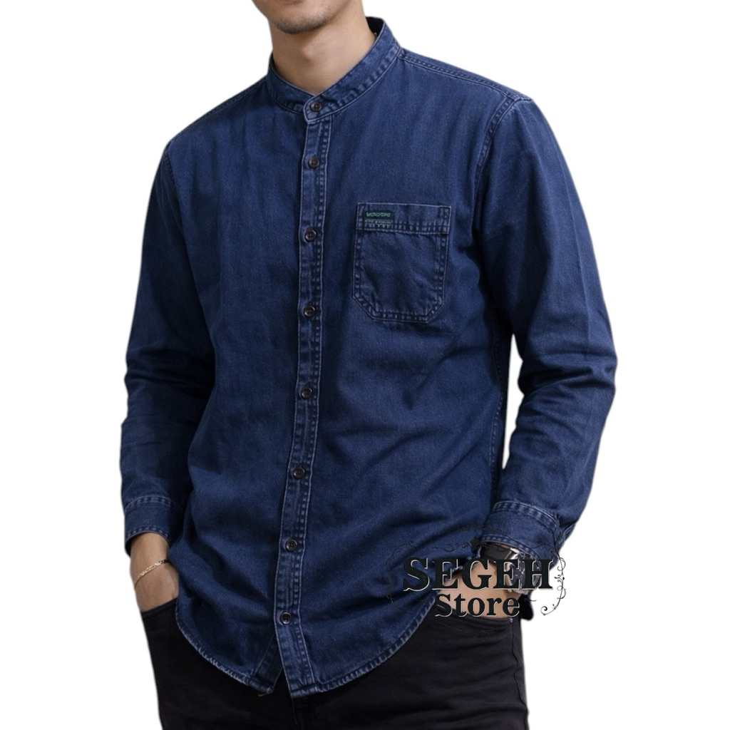 BAJU KEMEJA HEM DENIM JEANS PRIA LENGAN PANJANG PREMIUM DISTRO CASUAL  ATASAN PRIA LENGAN PANJANG